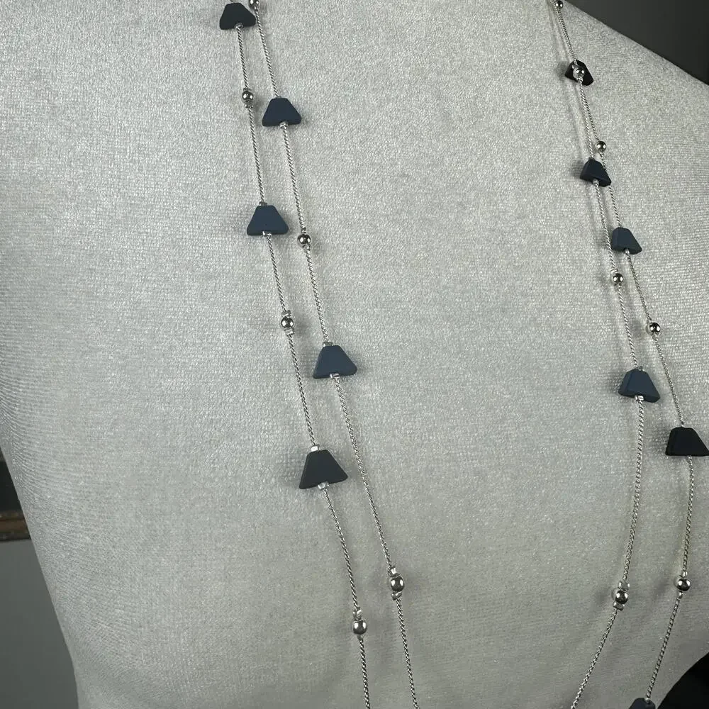 Christopher & Banks Silver‎ Tone Layered Long Necklace with Blue Accents
